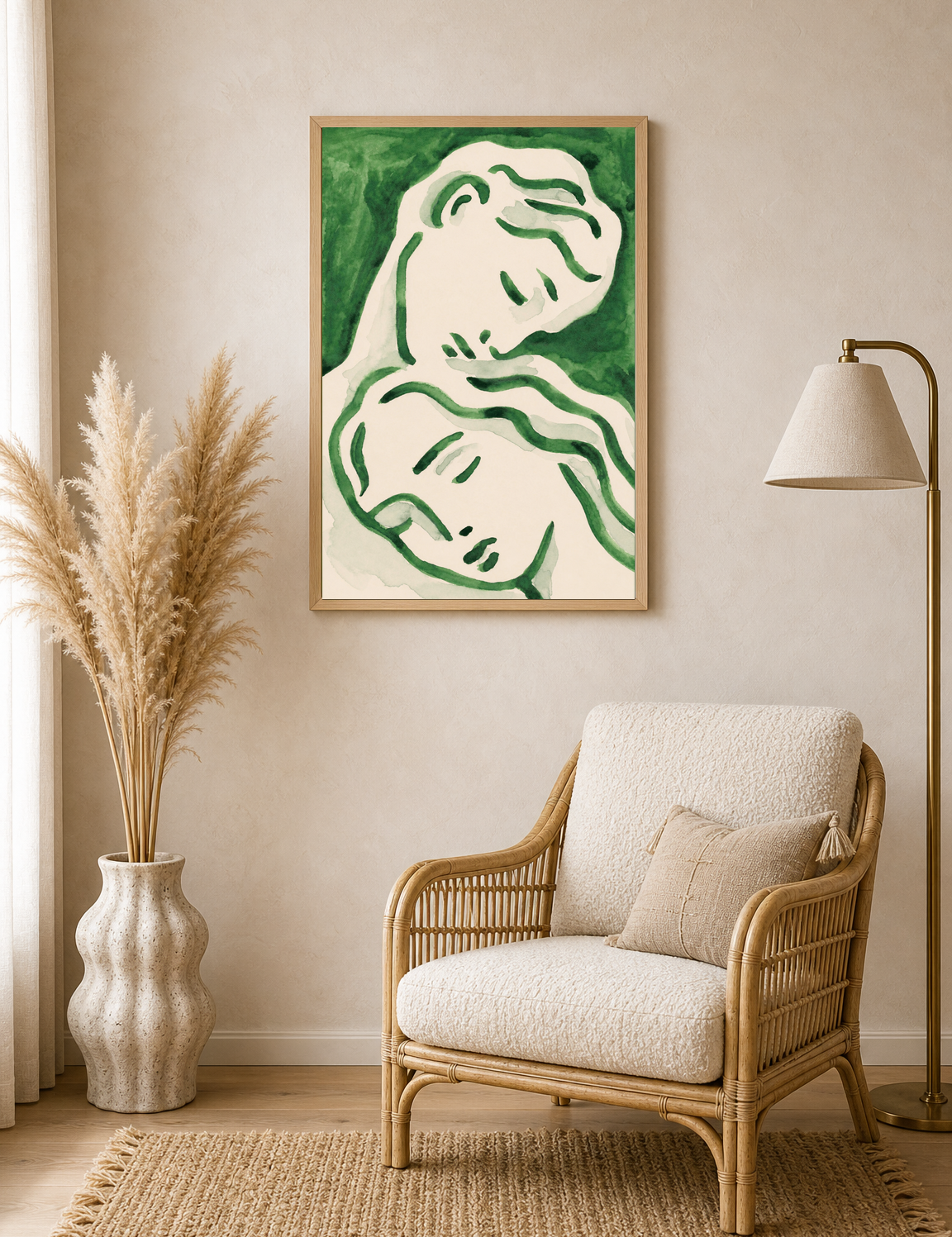Abstract Lovers Green Line Wall Art Print - wood framed poster