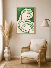 Abstract Lovers Green Line Wall Art Print - wood framed poster