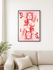 Pink Queen of Hearts Wall Art Print - black framed