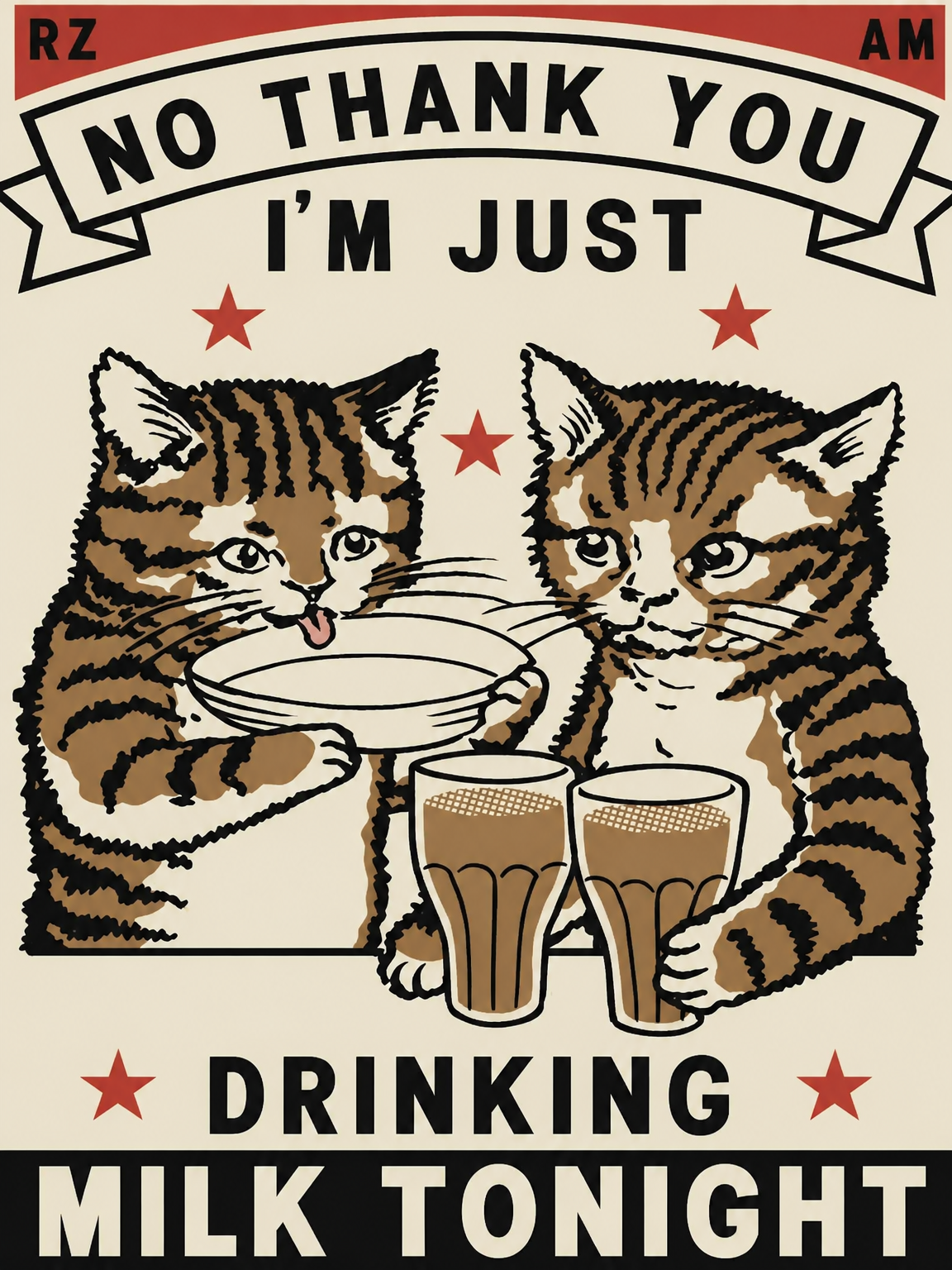 Vintage Cat Milk Poster Wall Art Print - unframed