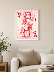 Pink Queen of Hearts Wall Art Print - white framed