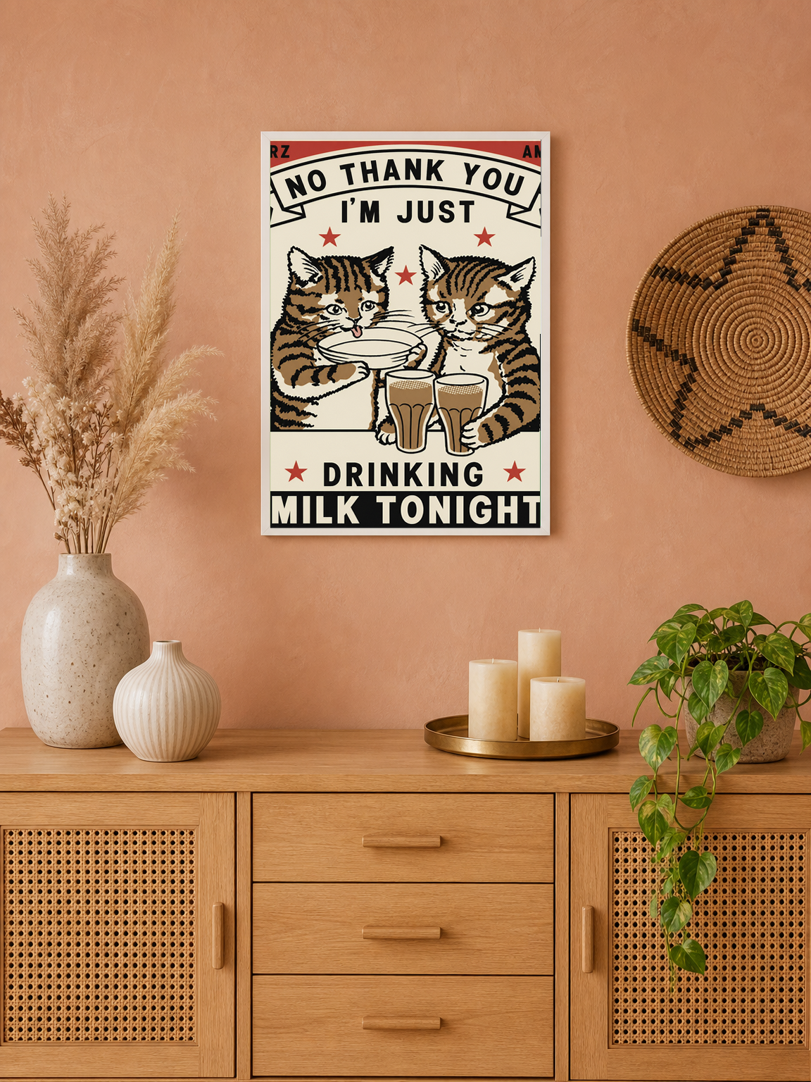 Vintage Cat Milk Poster Wall Art Print - white framed