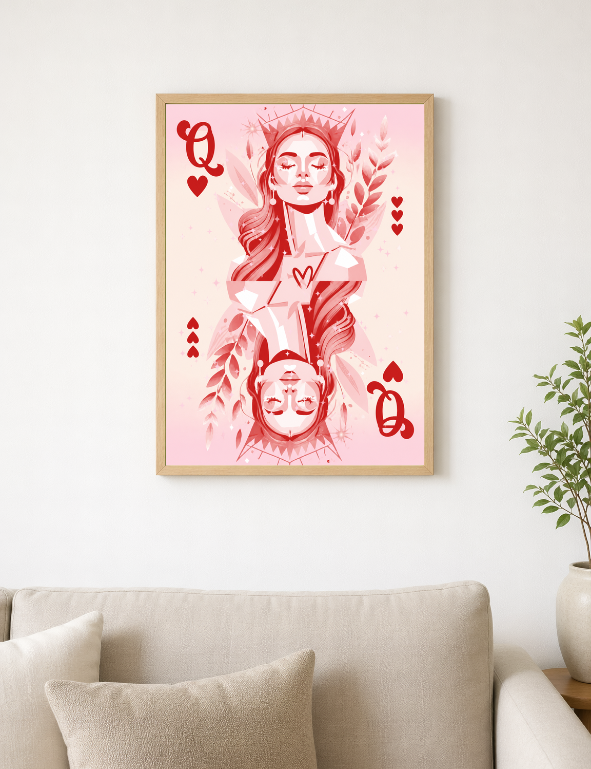 Pink Queen of Hearts Wall Art Print - wood framed poster
