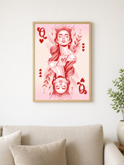 Pink Queen of Hearts Wall Art Print - wood framed poster