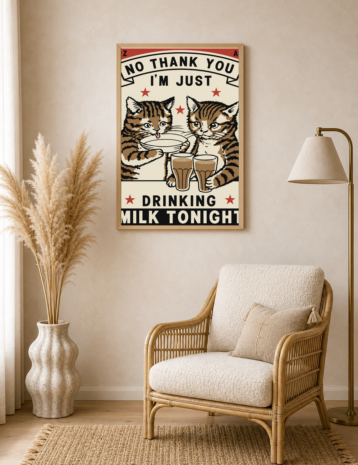 Vintage Cat Milk Poster Wall Art Print - wood framed poster