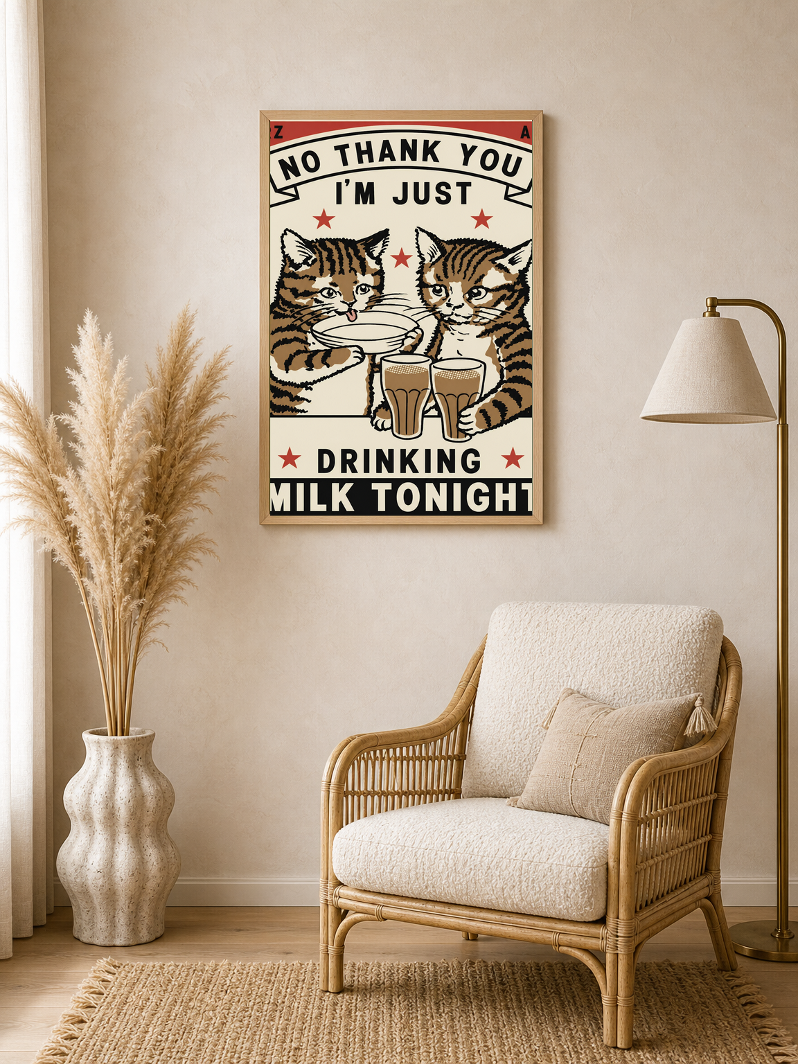 Vintage Cat Milk Poster Wall Art Print - wood framed poster