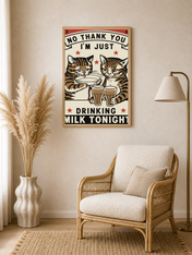 Vintage Cat Milk Poster Wall Art Print - wood framed poster