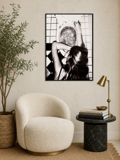Edgy Black and White Bathroom Wall Art Print - black framed