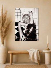 Edgy Black and White Bathroom Wall Art Print - unframed mockup
