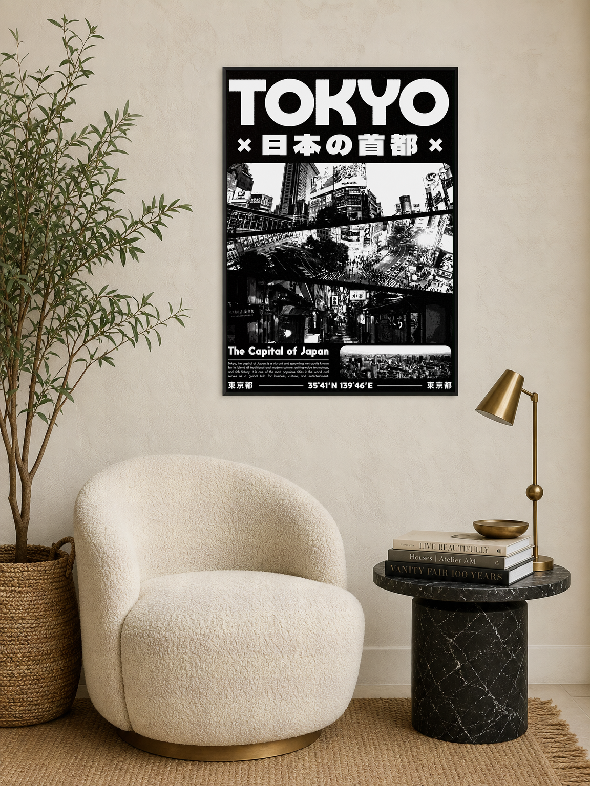 Tokyo Japan Cityscape Wall Art Print Poster - black framed