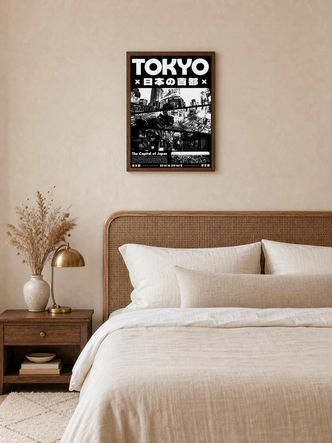 Tokyo Japan Cityscape Wall Art Print Poster - dark wood framed