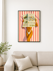 Off Duty Striped Beach Wall Art Print - black framed