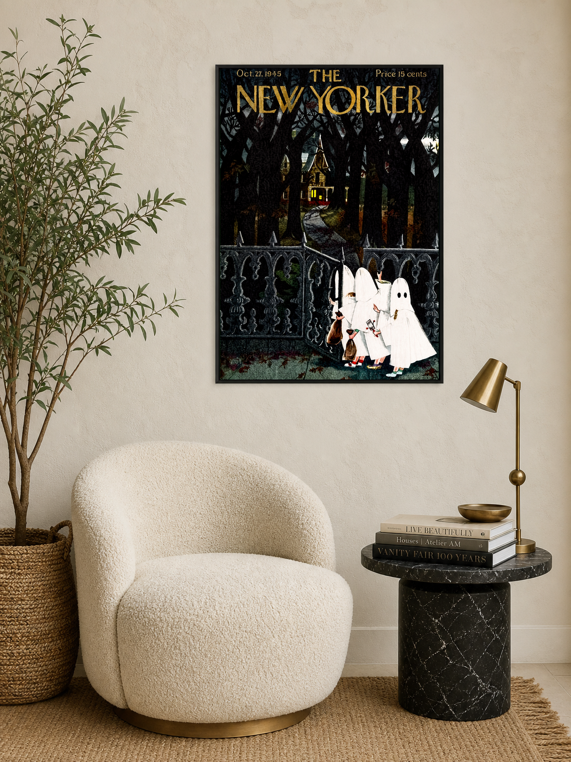 Vintage New Yorker Halloween Wall Art Print - black framed