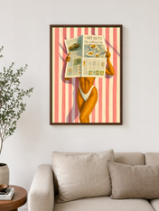 Off Duty Striped Beach Wall Art Print - dark wood framed