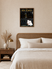 Vintage New Yorker Halloween Wall Art Print - dark wood framed