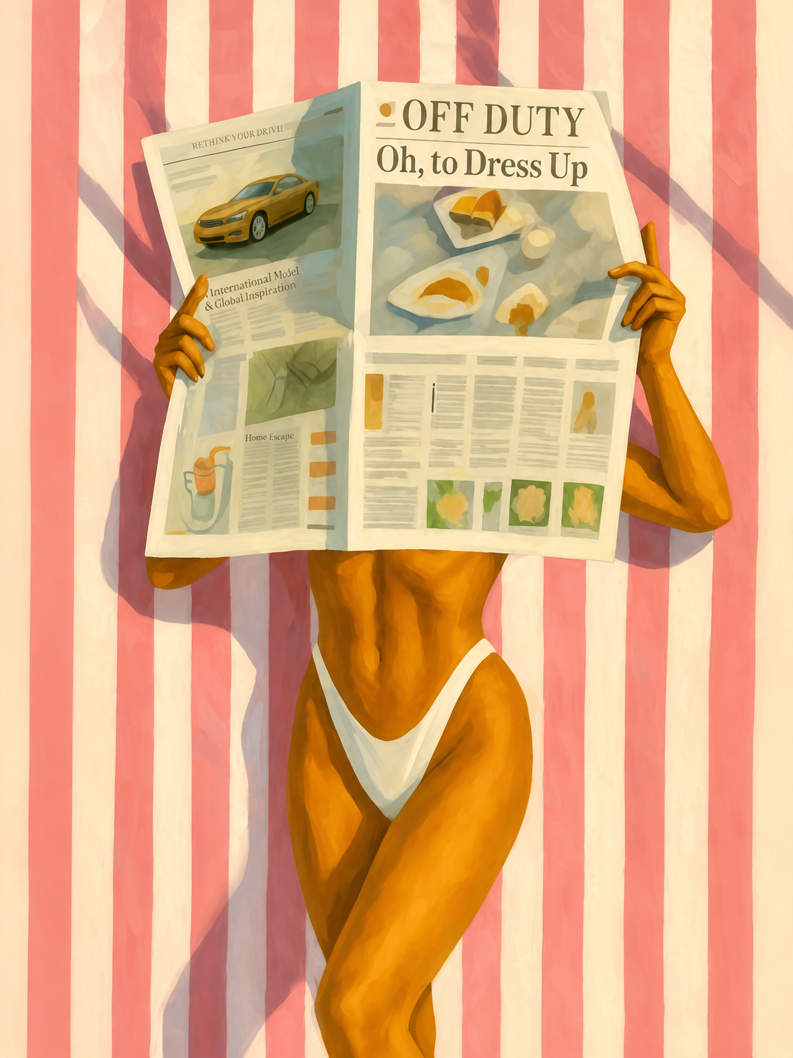 Off Duty Striped Beach Wall Art Print - unframed