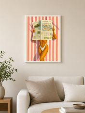 Off Duty Striped Beach Wall Art Print - white framed