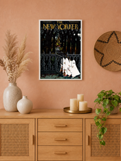 Vintage New Yorker Halloween Wall Art Print - white framed