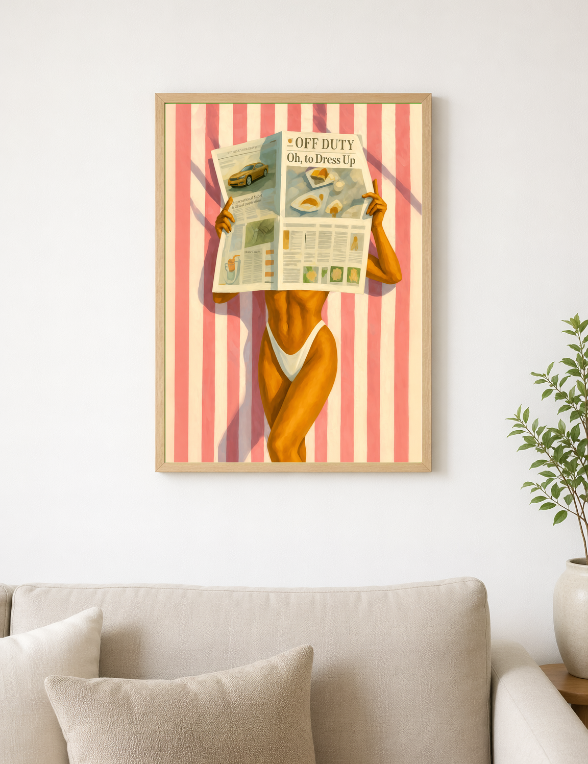 Off Duty Striped Beach Wall Art Print - wood framed poster