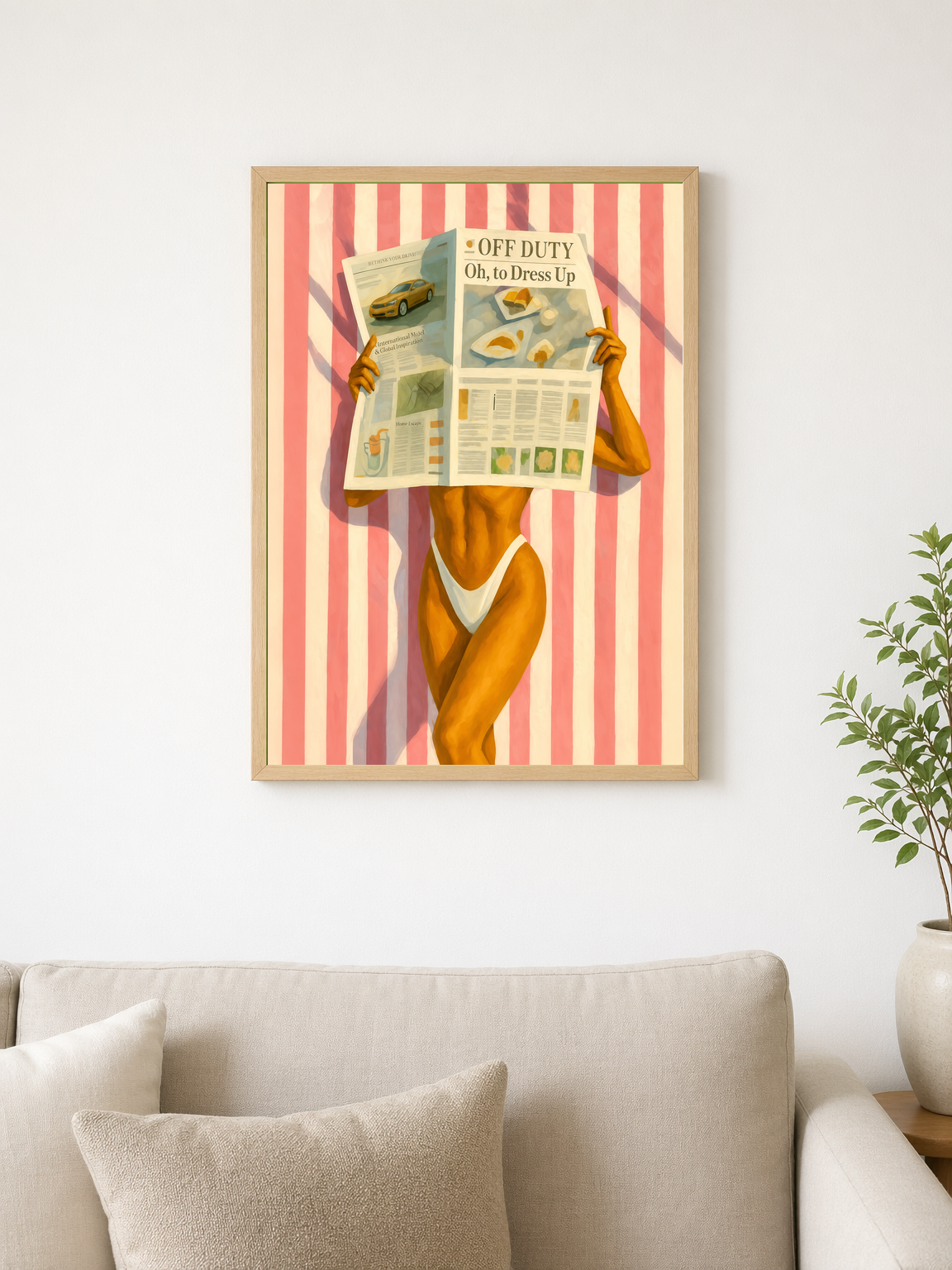 Off Duty Striped Beach Wall Art Print - wood framed poster