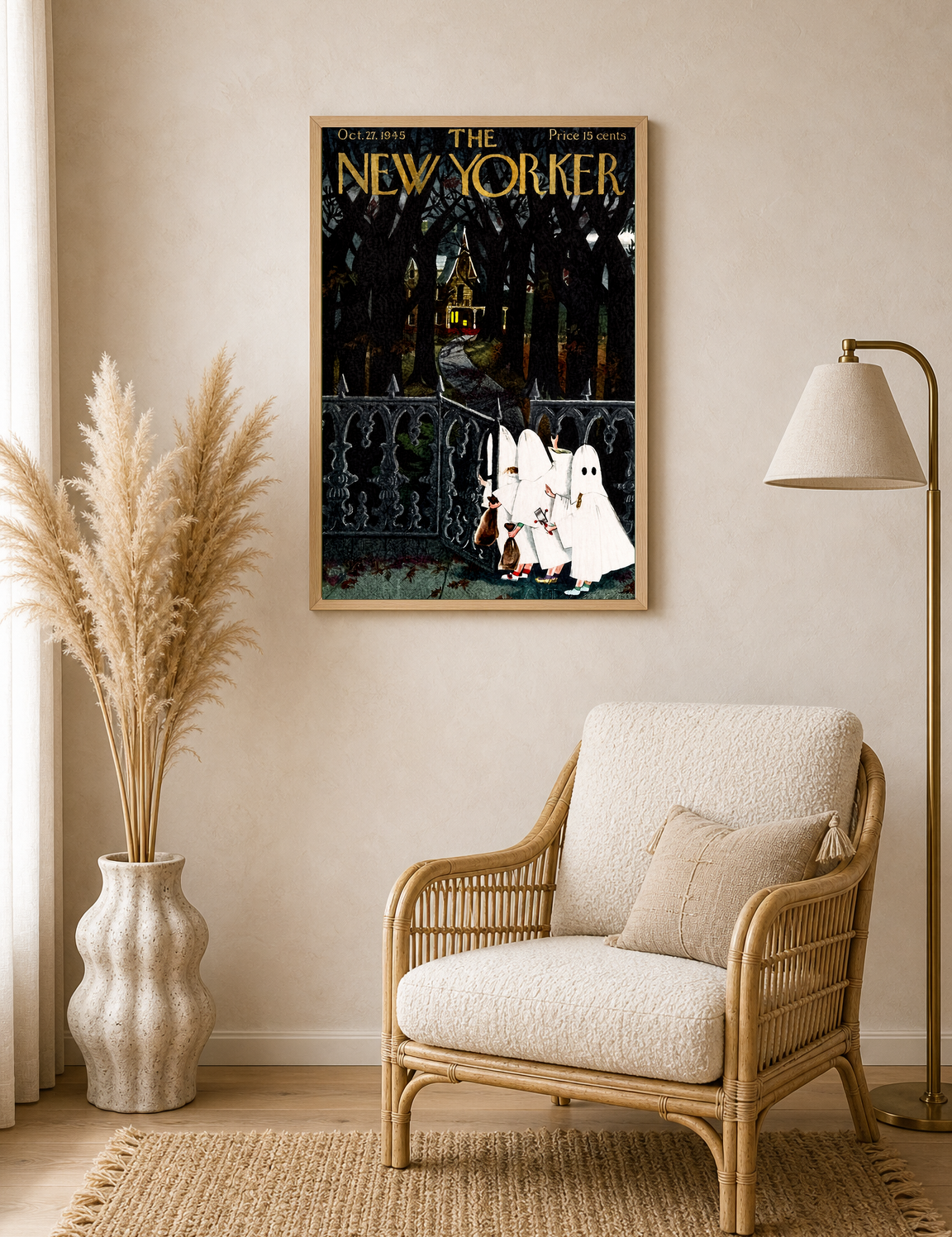 Vintage New Yorker Halloween Wall Art Print - wood framed poster