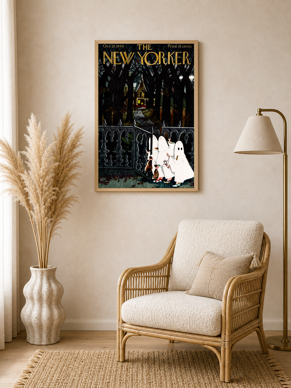 Vintage New Yorker Halloween Wall Art Print - wood framed poster