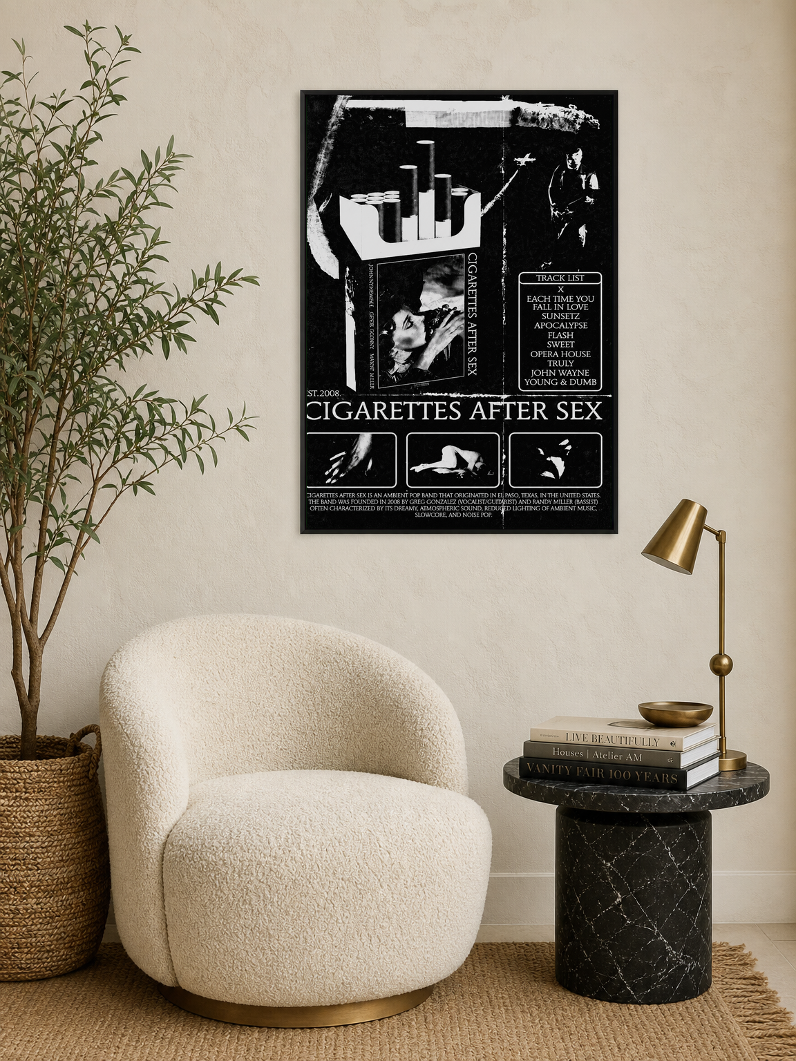 Cigarettes After Sex Black & White Wall Art Print - black framed