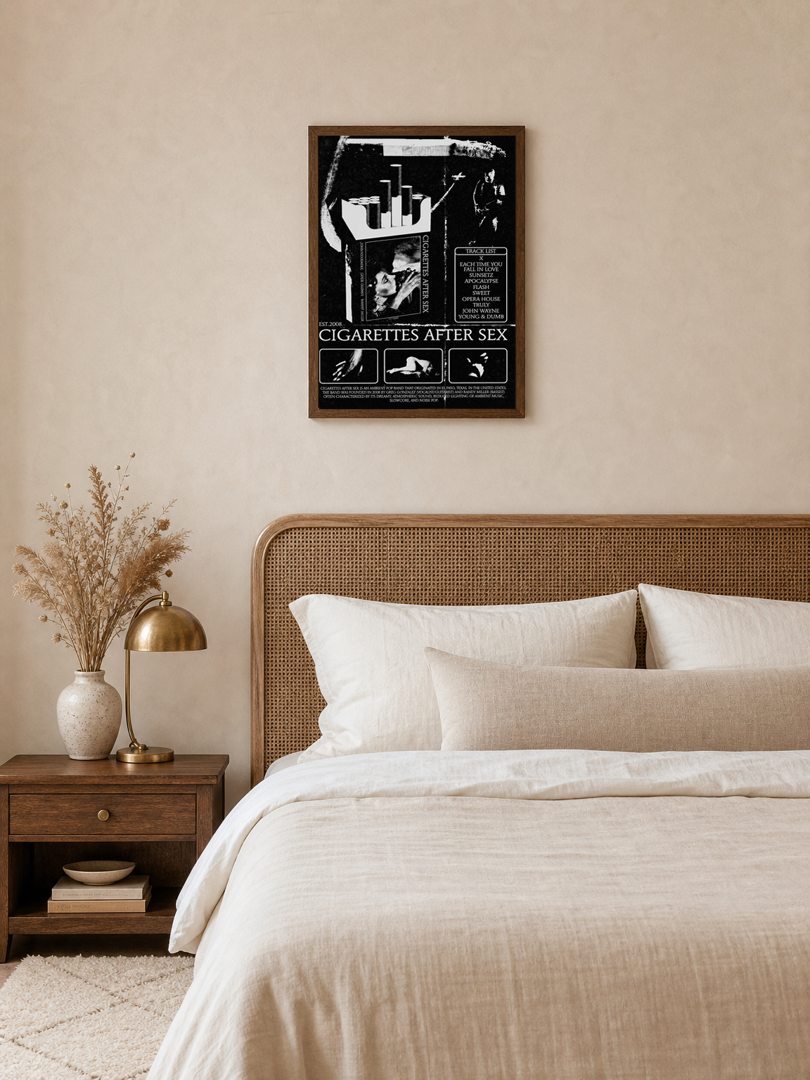 Cigarettes After Sex Black & White Wall Art Print - dark wood framed