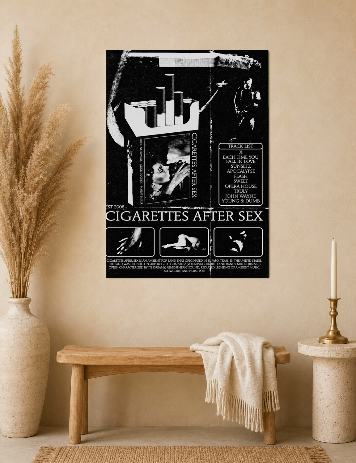 Cigarettes After Sex Black & White Wall Art Print - unframed mockup