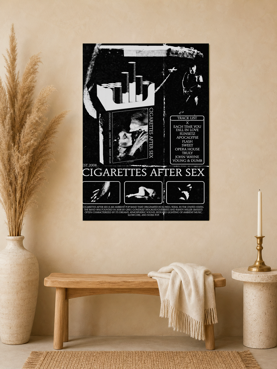 Cigarettes After Sex Black & White Wall Art Print - unframed mockup