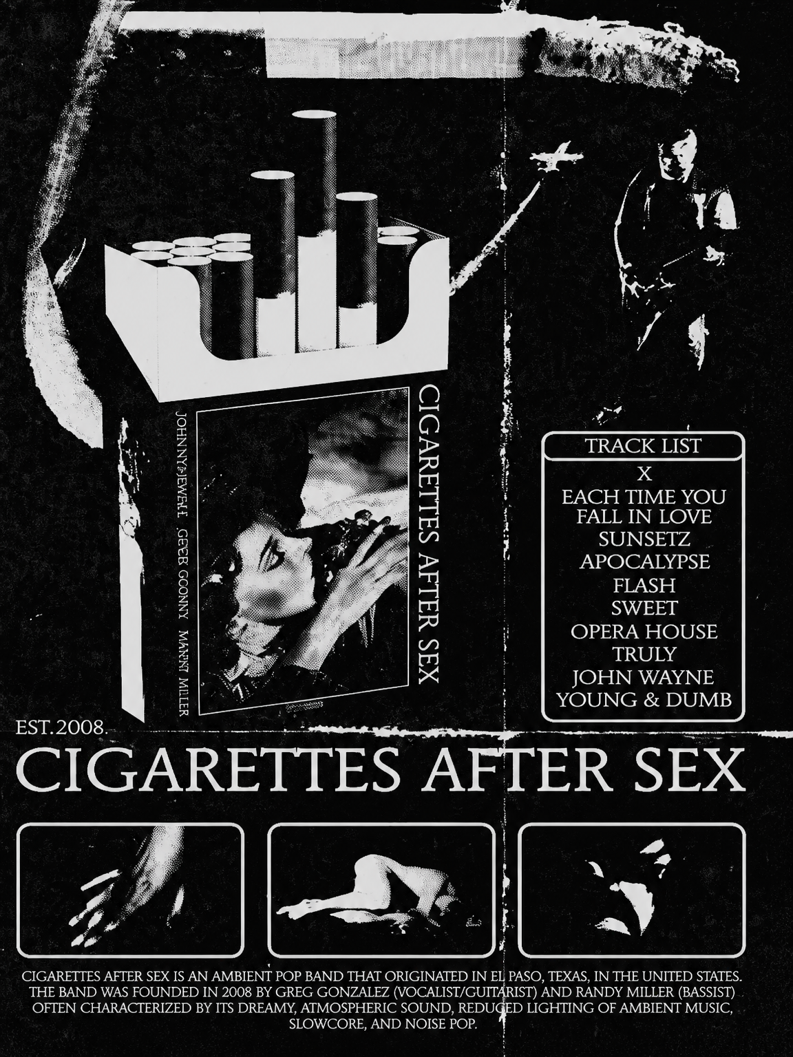 Cigarettes After Sex Black & White Wall Art Print - unframed