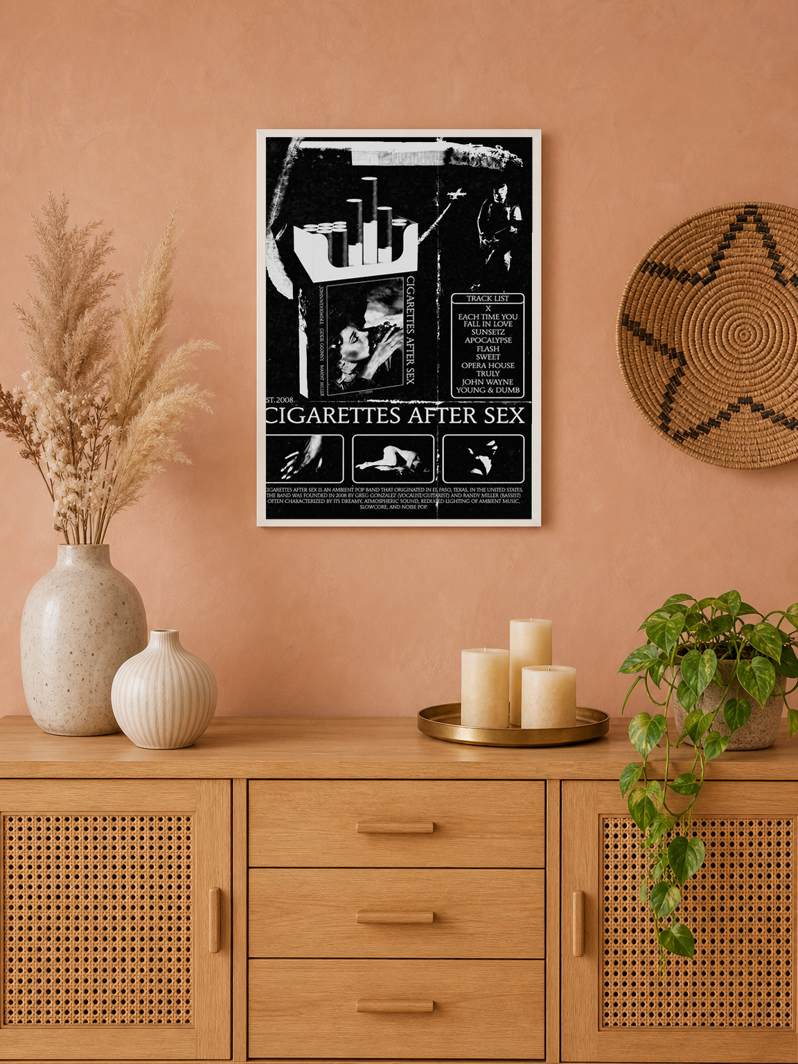 Cigarettes After Sex Black & White Wall Art Print - white framed