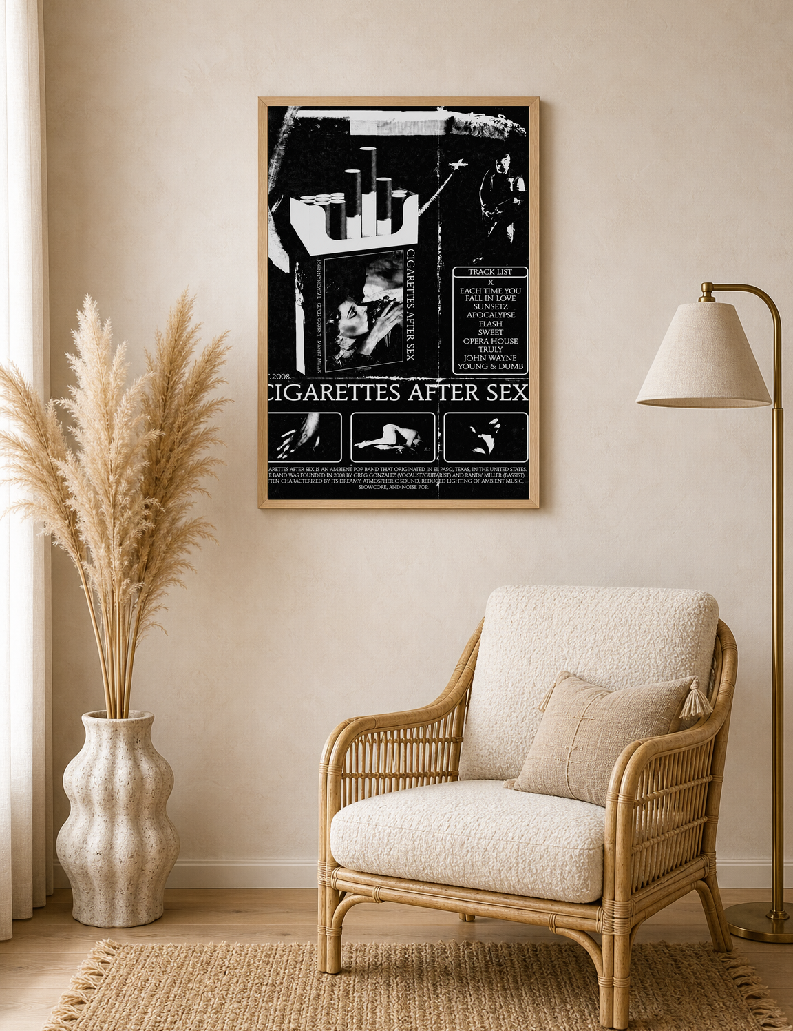 Cigarettes After Sex Black & White Wall Art Print - wood framed poster