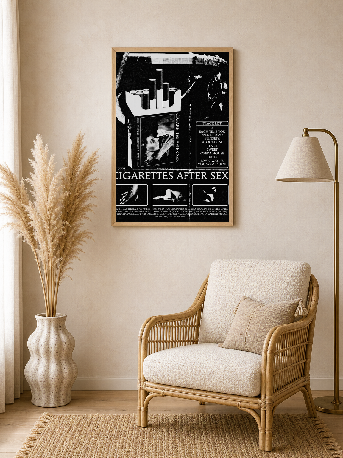 Cigarettes After Sex Black & White Wall Art Print - wood framed poster