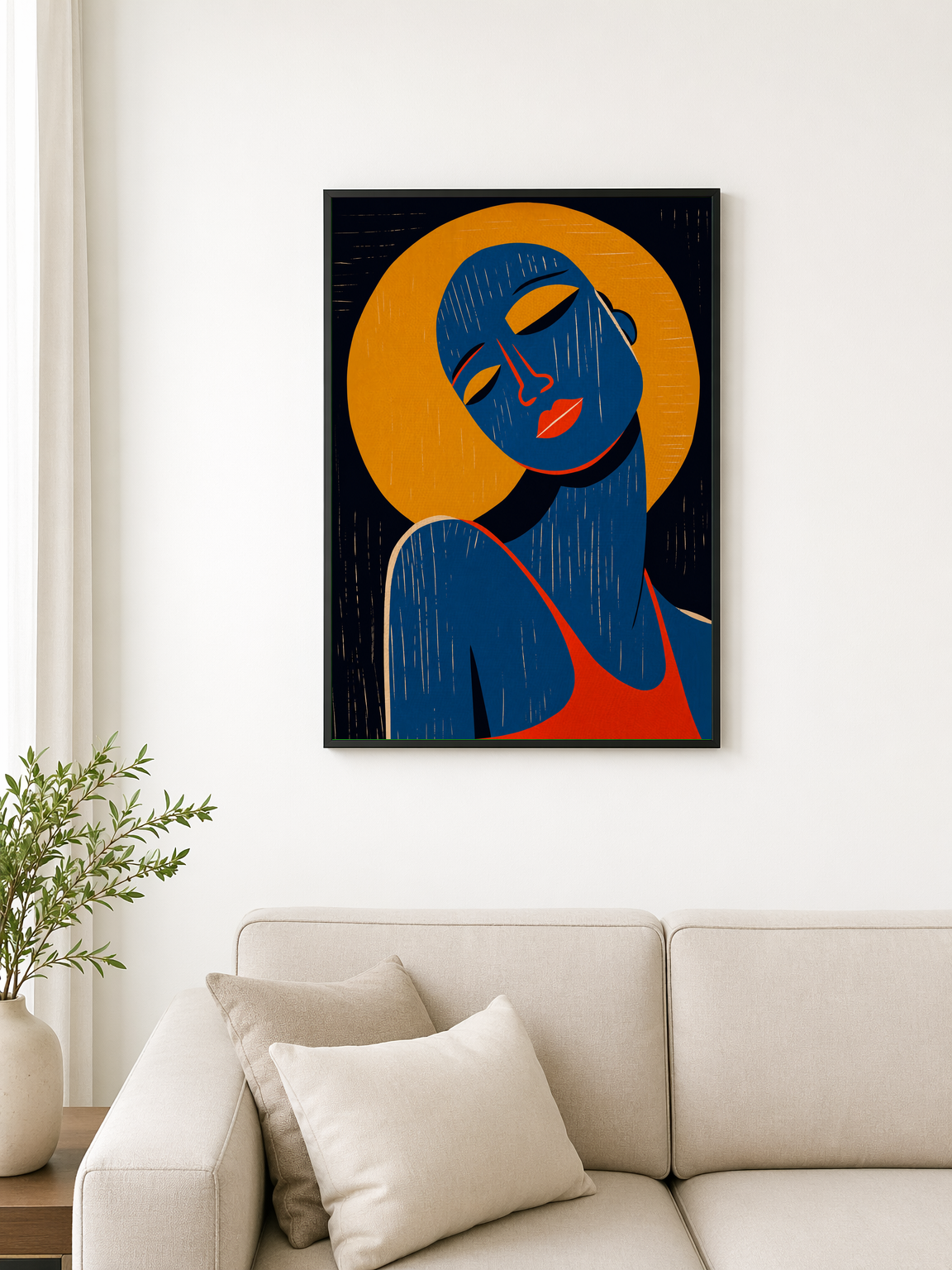 Modern Abstract Portrait Wall Art Print - black framed