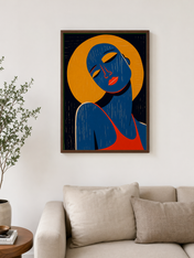 Modern Abstract Portrait Wall Art Print - dark wood framed
