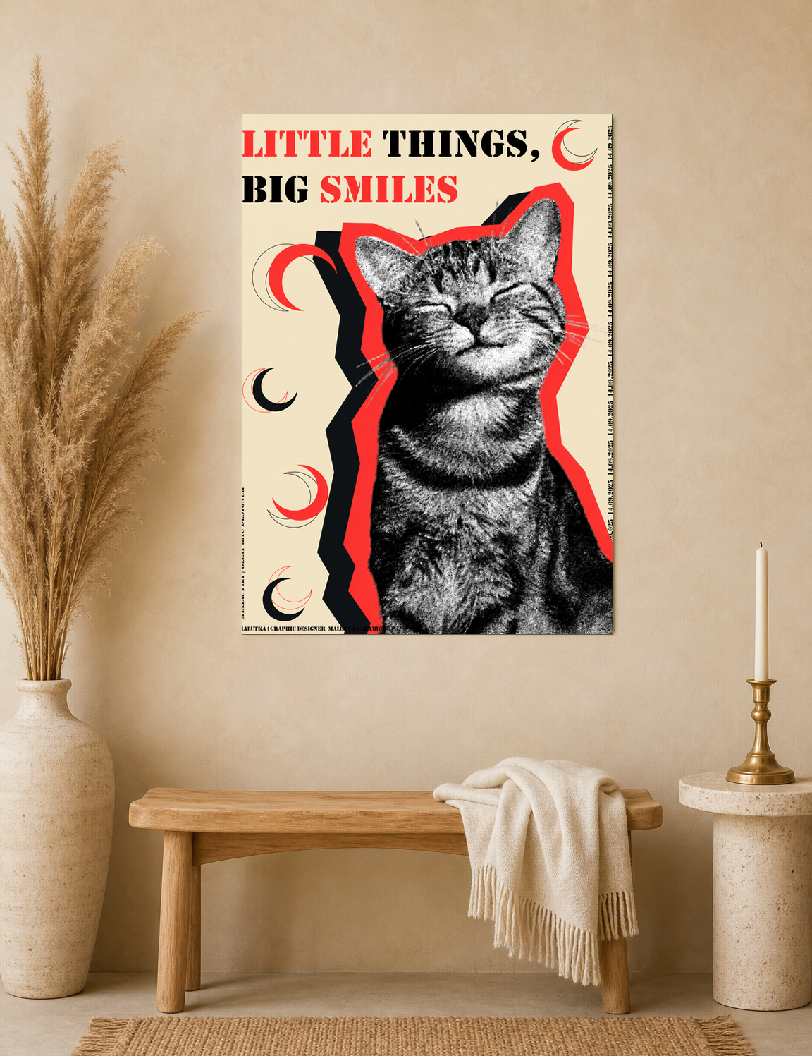 Little Things Big Smiles Cat Wall Art Print - unframed mockup