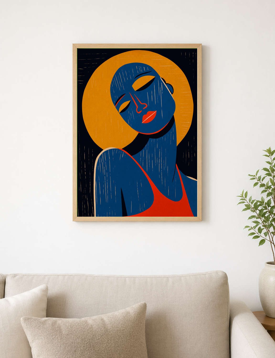 Modern Abstract Portrait Wall Art Print - wood framed poster
