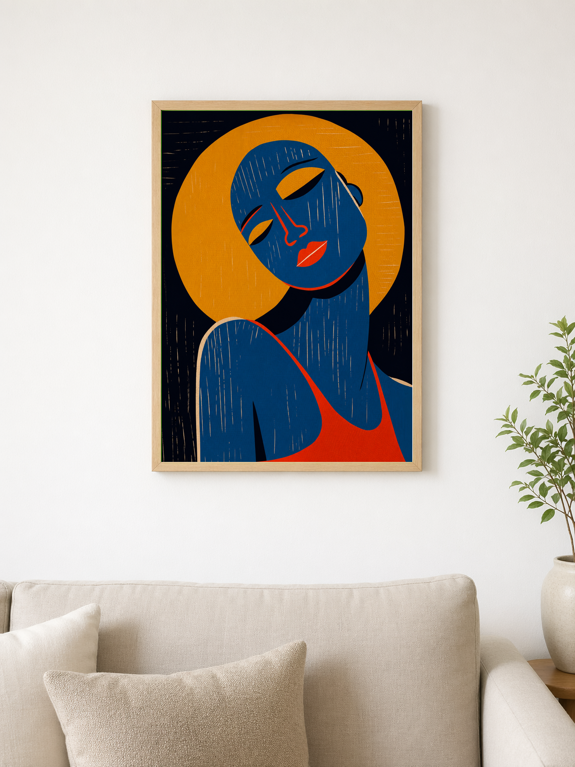 Modern Abstract Portrait Wall Art Print - wood framed poster