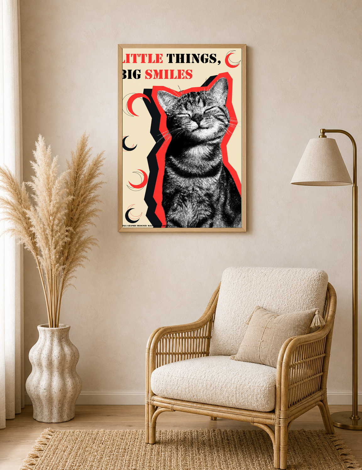 Little Things Big Smiles Cat Wall Art Print - wood framed poster