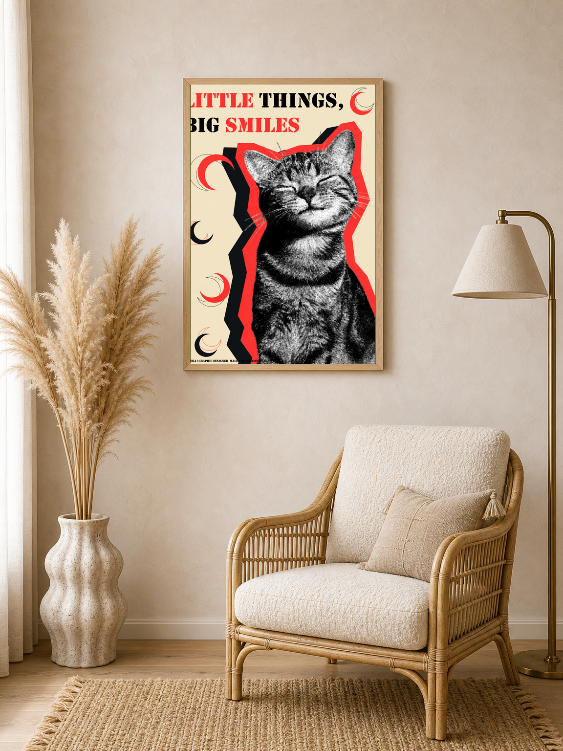 Little Things Big Smiles Cat Wall Art Print - wood framed poster