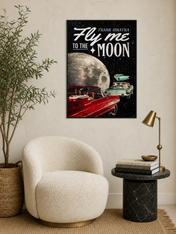 Fly Me To The Moon Retro Car Wall Art Print - black framed