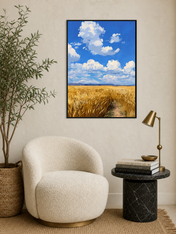 Golden Wheat Field Sky Landscape Wall Art Print - black framed