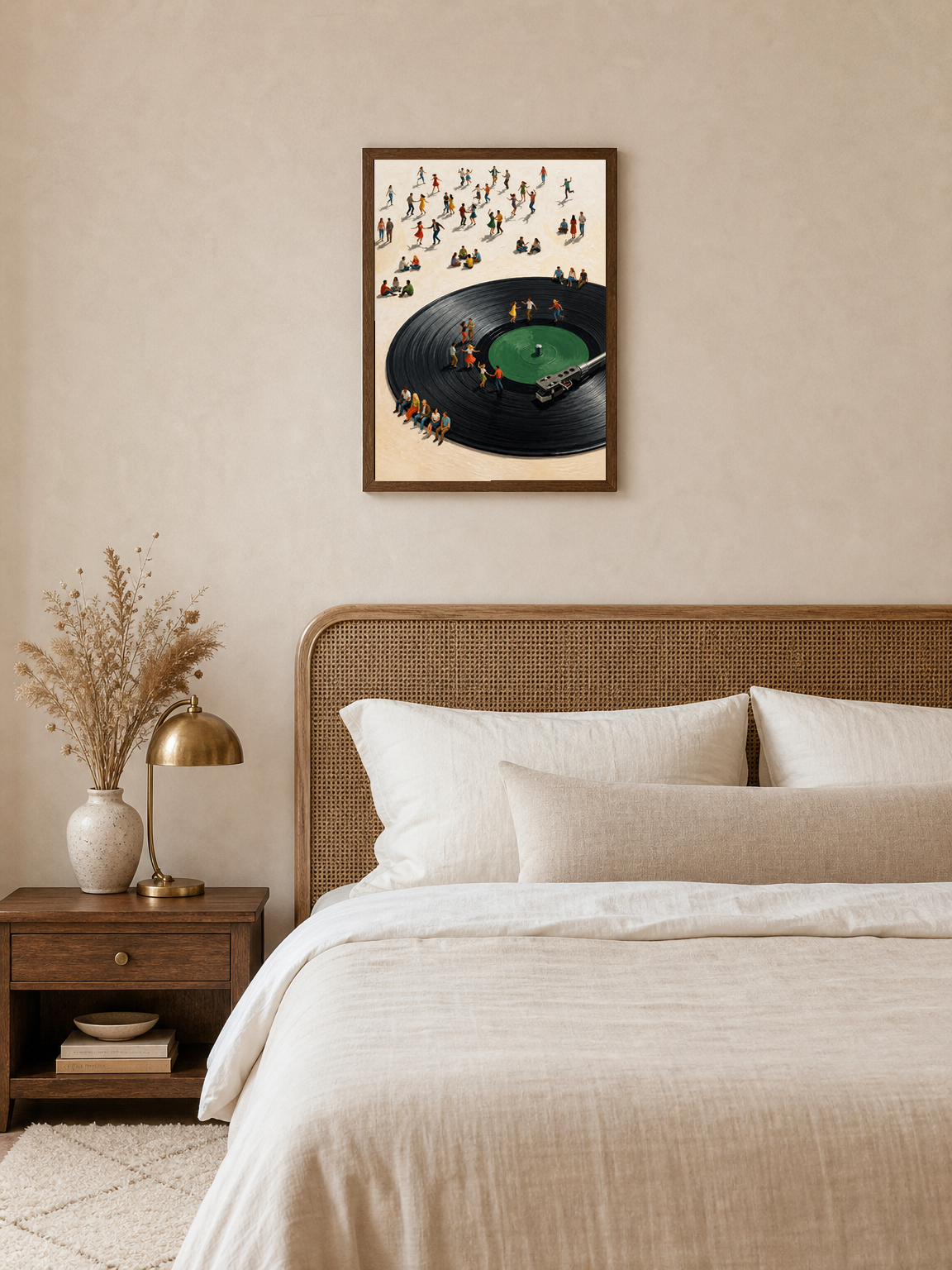 Dancing on the Record Wall Art Print - dark wood framed