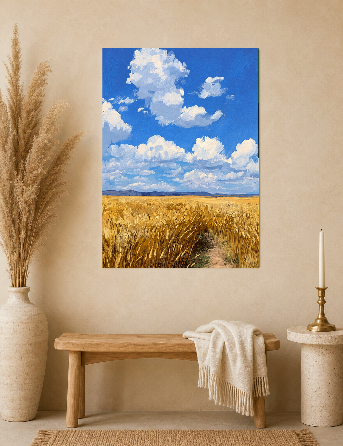 Golden Wheat Field Sky Landscape Wall Art Print - unframed mockup