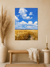 Golden Wheat Field Sky Landscape Wall Art Print - unframed mockup