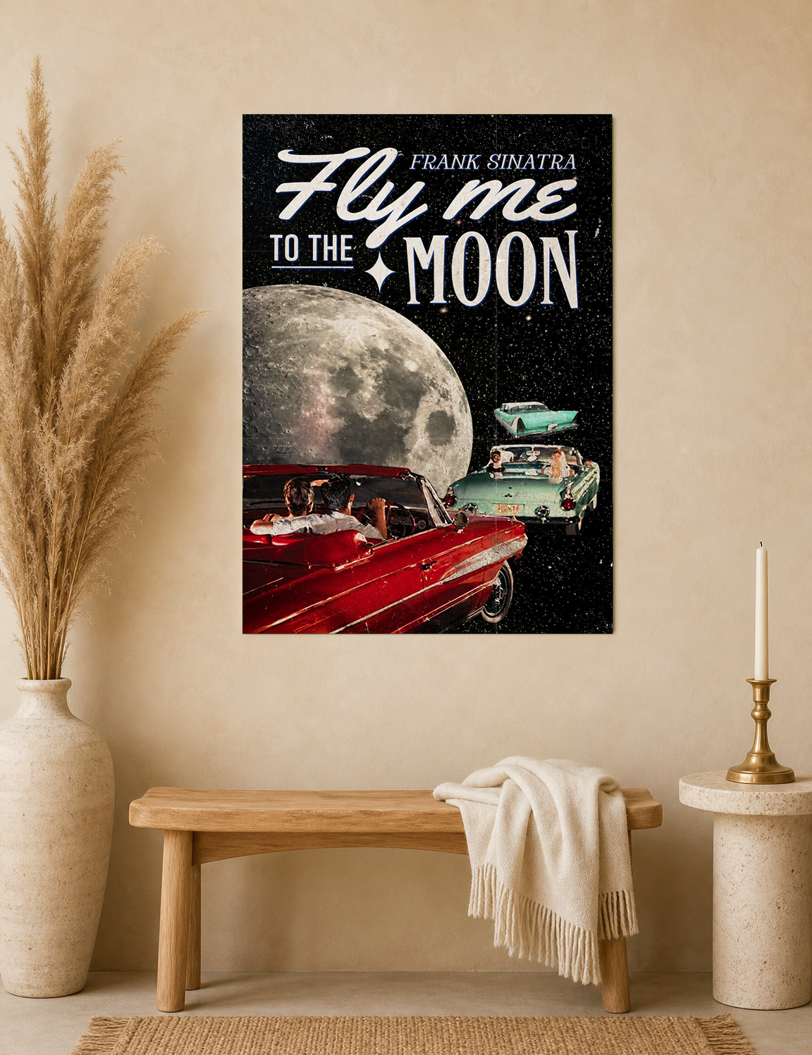 Fly Me To The Moon Retro Car Wall Art Print - unframed mockup