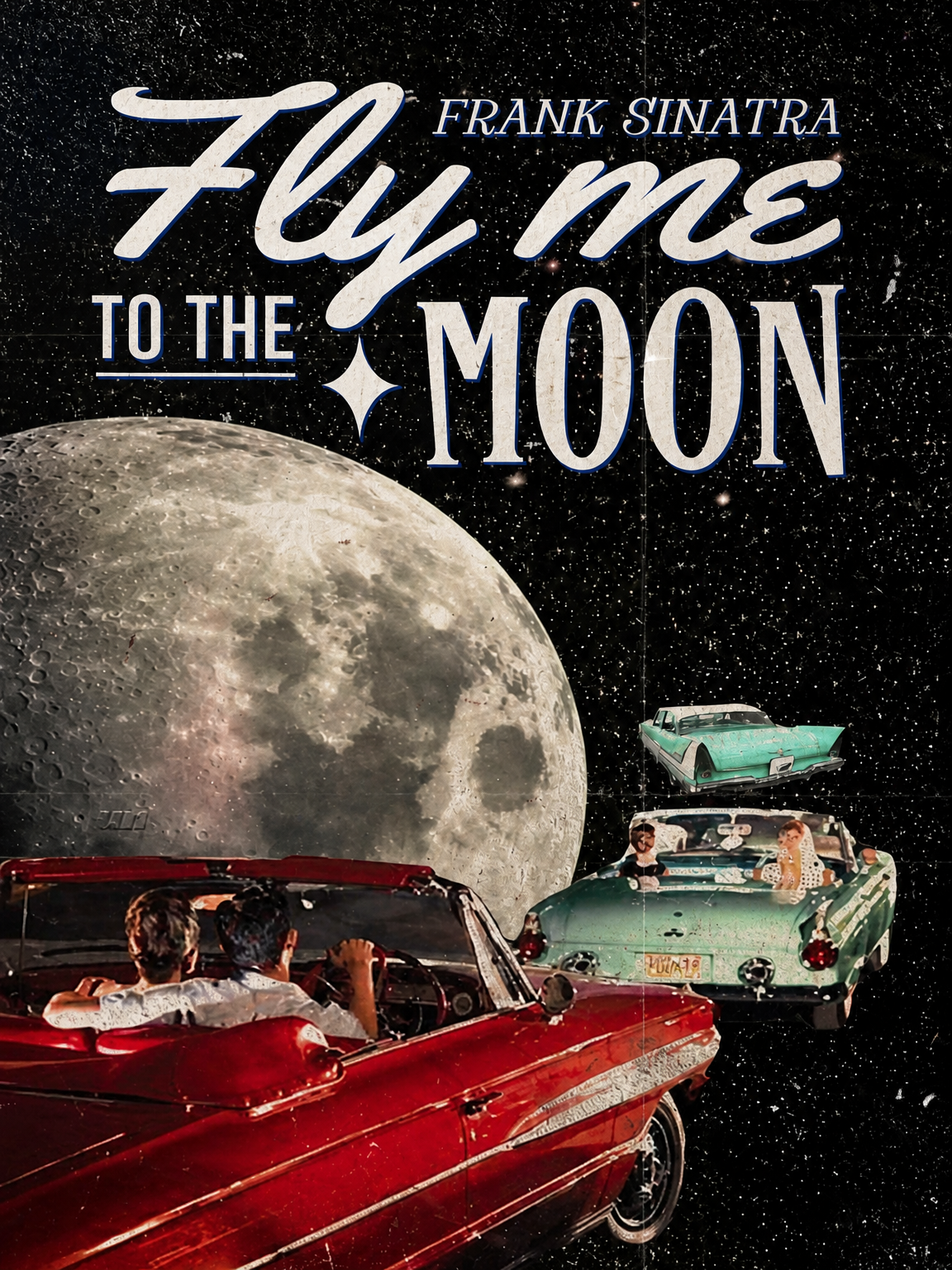 Fly Me To The Moon Retro Car Wall Art Print - unframed