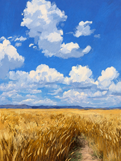 Golden Wheat Field Sky Landscape Wall Art Print - unframed