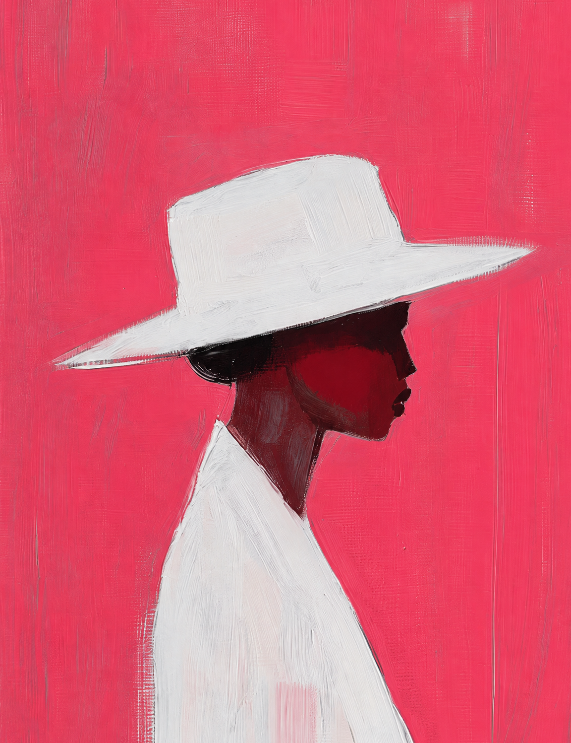 Minimalist Woman in White Hat Wall Art Print - unframed